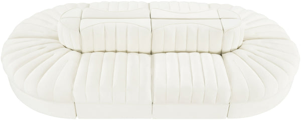 Meridian Furniture Rummi Eight Piece Modular Sectional Channel Tufted Velvet Lounge for Living Rooms 660Cream-Sec8B