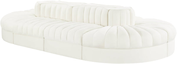 Meridian Furniture Rummi Eight Piece Modular Sectional Channel Tufted Velvet Lounge for Living Rooms 660Cream-Sec8B