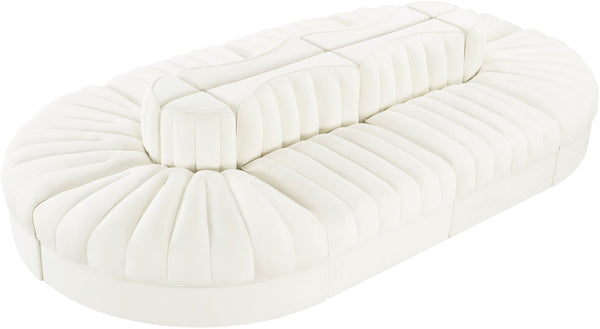 Meridian Furniture Rummi Eight Piece Modular Sectional Channel Tufted Velvet Lounge for Living Rooms 660Cream-Sec8B