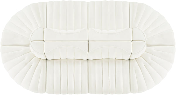 Meridian Furniture Rummi Eight Piece Modular Sectional Channel Tufted Velvet Lounge for Living Rooms 660Cream-Sec8B