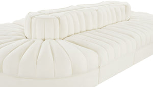 Meridian Furniture Rummi Eight Piece Modular Sectional Channel Tufted Velvet Lounge for Living Rooms 660Cream-Sec8B