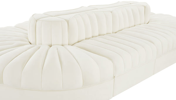 Meridian Furniture Rummi Eight Piece Modular Sectional Channel Tufted Velvet Lounge for Living Rooms 660Cream-Sec8B
