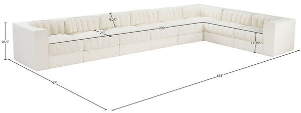 Meridian Furniture Rummi Eight Piece Modular Sectional Cream Velvet Channel Tufted Living Room Sofa 660Cream-Sec8C