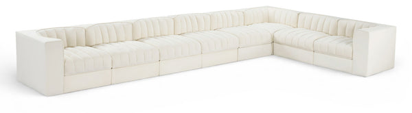 Meridian Furniture Rummi Eight Piece Modular Sectional Cream Velvet Channel Tufted Living Room Sofa 660Cream-Sec8C