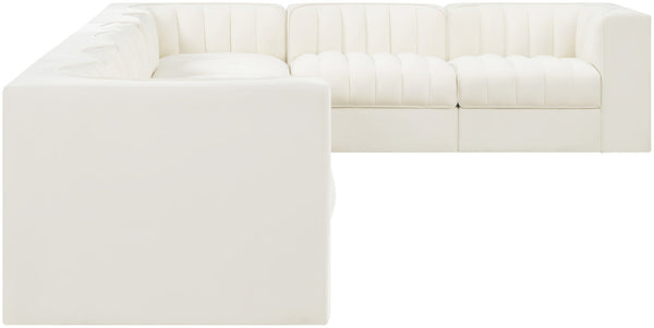Meridian Furniture Rummi Eight Piece Modular Sectional Cream Velvet Channel Tufted Living Room Sofa 660Cream-Sec8C