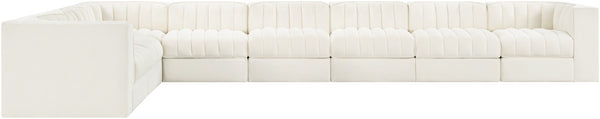 Meridian Furniture Rummi Eight Piece Modular Sectional Cream Velvet Channel Tufted Living Room Sofa 660Cream-Sec8C