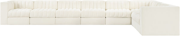 Meridian Furniture Rummi Eight Piece Modular Sectional Cream Velvet Channel Tufted Living Room Sofa 660Cream-Sec8C