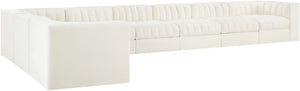 Meridian Furniture Rummi Eight Piece Modular Sectional Cream Velvet Channel Tufted Living Room Sofa 660Cream-Sec8C