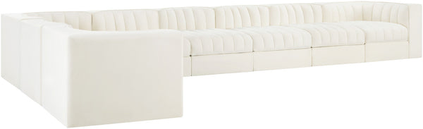 Meridian Furniture Rummi Eight Piece Modular Sectional Cream Velvet Channel Tufted Living Room Sofa 660Cream-Sec8C