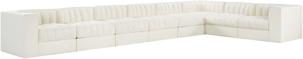 Meridian Furniture Rummi Eight Piece Modular Sectional Cream Velvet Channel Tufted Living Room Sofa 660Cream-Sec8C