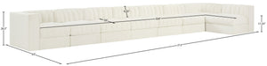 Meridian Furniture Rummi Eight Piece Modular Sectional Channel Tufted Cream Velvet Low Profile Sofa 660Cream-Sec8D