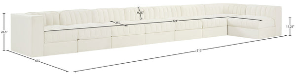 Meridian Furniture Rummi Eight Piece Modular Sectional Channel Tufted Cream Velvet Low Profile Sofa 660Cream-Sec8D