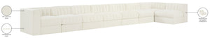 Meridian Furniture Rummi Eight Piece Modular Sectional Channel Tufted Cream Velvet Low Profile Sofa 660Cream-Sec8D