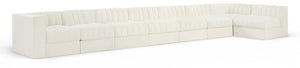 Meridian Furniture Rummi Eight Piece Modular Sectional Channel Tufted Cream Velvet Low Profile Sofa 660Cream-Sec8D