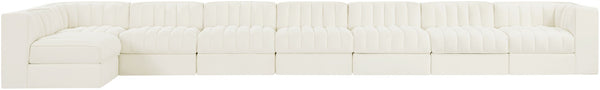Meridian Furniture Rummi Eight Piece Modular Sectional Channel Tufted Cream Velvet Low Profile Sofa 660Cream-Sec8D