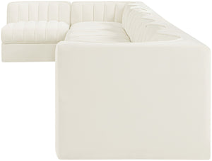 Meridian Furniture Rummi Eight Piece Modular Sectional Channel Tufted Cream Velvet Low Profile Sofa 660Cream-Sec8D