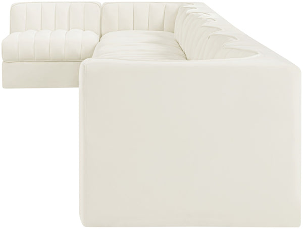 Meridian Furniture Rummi Eight Piece Modular Sectional Channel Tufted Cream Velvet Low Profile Sofa 660Cream-Sec8D