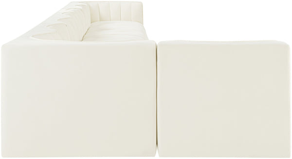 Meridian Furniture Rummi Eight Piece Modular Sectional Channel Tufted Cream Velvet Low Profile Sofa 660Cream-Sec8D