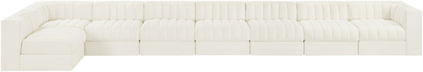 Meridian Furniture Rummi Eight Piece Modular Sectional Channel Tufted Cream Velvet Low Profile Sofa 660Cream-Sec8D