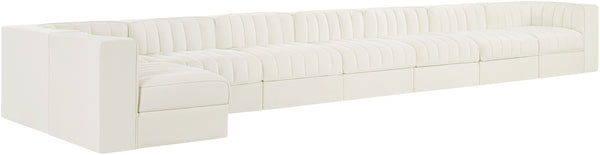 Meridian Furniture Rummi Eight Piece Modular Sectional Channel Tufted Cream Velvet Low Profile Sofa 660Cream-Sec8D