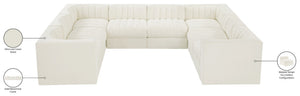 Meridian Furniture Rummi Channel Tufted Cream Velvet Modular Sectional Low Profile Living Room Sofa 660Cream-Sec8E