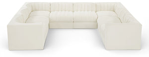 Meridian Furniture Rummi Channel Tufted Cream Velvet Modular Sectional Low Profile Living Room Sofa 660Cream-Sec8E