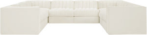 Meridian Furniture Rummi Channel Tufted Cream Velvet Modular Sectional Low Profile Living Room Sofa 660Cream-Sec8E