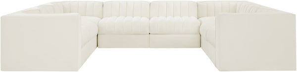 Meridian Furniture Rummi Channel Tufted Cream Velvet Modular Sectional Low Profile Living Room Sofa 660Cream-Sec8E