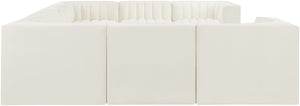 Meridian Furniture Rummi Channel Tufted Cream Velvet Modular Sectional Low Profile Living Room Sofa 660Cream-Sec8E