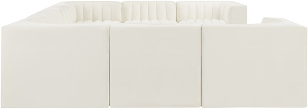 Meridian Furniture Rummi Channel Tufted Cream Velvet Modular Sectional Low Profile Living Room Sofa 660Cream-Sec8E