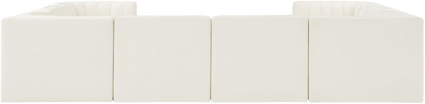 Meridian Furniture Rummi Channel Tufted Cream Velvet Modular Sectional Low Profile Living Room Sofa 660Cream-Sec8E
