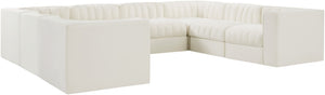 Meridian Furniture Rummi Channel Tufted Cream Velvet Modular Sectional Low Profile Living Room Sofa 660Cream-Sec8E