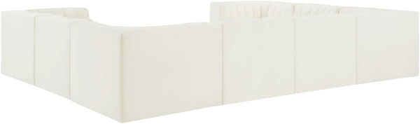 Meridian Furniture Rummi Channel Tufted Cream Velvet Modular Sectional Low Profile Living Room Sofa 660Cream-Sec8E