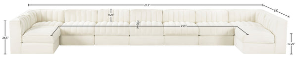 Meridian Furniture Rummi Nine Piece Modular Sectional Cream Velvet Channel Tufted Contemporary Sofa 660Cream-Sec9A
