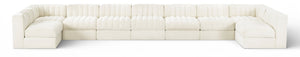 Meridian Furniture Rummi Nine Piece Modular Sectional Cream Velvet Channel Tufted Contemporary Sofa 660Cream-Sec9A