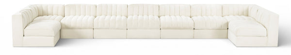 Meridian Furniture Rummi Nine Piece Modular Sectional Cream Velvet Channel Tufted Contemporary Sofa 660Cream-Sec9A