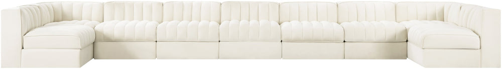 Meridian Furniture Rummi Nine Piece Modular Sectional Cream Velvet Channel Tufted Contemporary Sofa 660Cream-Sec9A