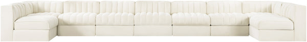 Meridian Furniture Rummi Nine Piece Modular Sectional Cream Velvet Channel Tufted Contemporary Sofa 660Cream-Sec9A