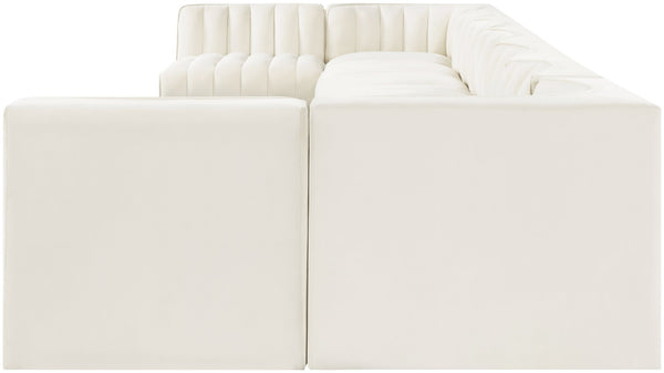 Meridian Furniture Rummi Nine Piece Modular Sectional Cream Velvet Channel Tufted Contemporary Sofa 660Cream-Sec9A