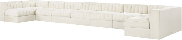 Meridian Furniture Rummi Nine Piece Modular Sectional Cream Velvet Channel Tufted Contemporary Sofa 660Cream-Sec9A