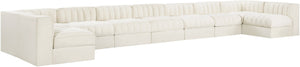 Meridian Furniture Rummi Nine Piece Modular Sectional Cream Velvet Channel Tufted Contemporary Sofa 660Cream-Sec9A