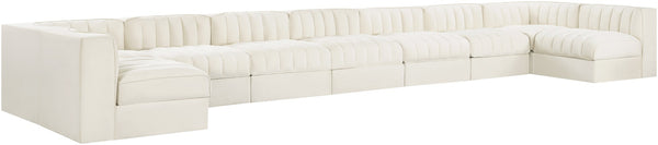 Meridian Furniture Rummi Nine Piece Modular Sectional Cream Velvet Channel Tufted Contemporary Sofa 660Cream-Sec9A