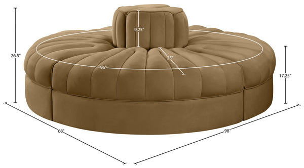 Meridian Furniture Rummi Channel Tufted Velvet Modular Sofa Four Piece Plush Seating for Living Rooms 660Saddle-4RC