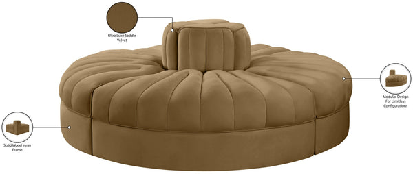 Meridian Furniture Rummi Channel Tufted Velvet Modular Sofa Four Piece Plush Seating for Living Rooms 660Saddle-4RC