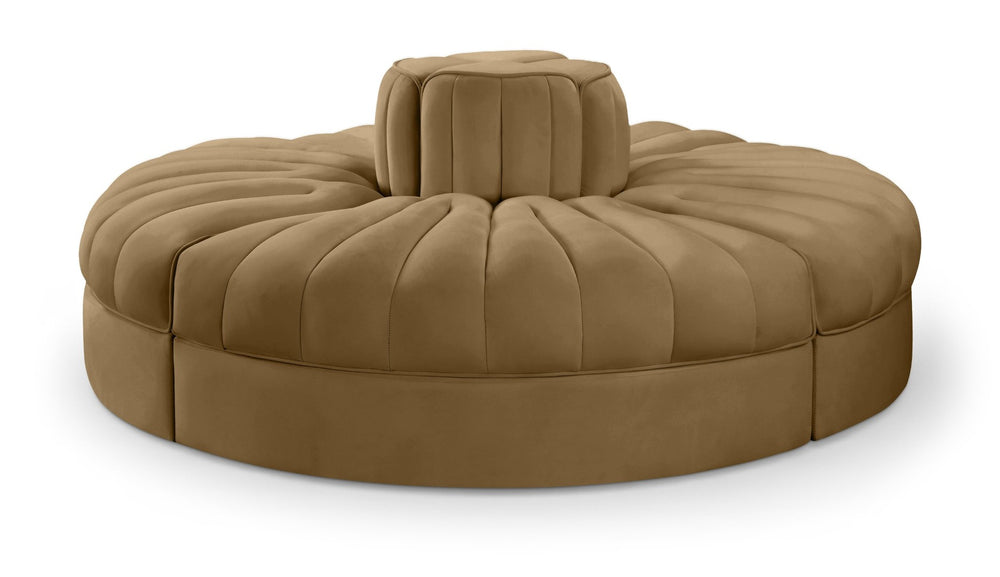 Meridian Furniture Rummi Channel Tufted Velvet Modular Sofa Four Piece Plush Seating for Living Rooms 660Saddle-4RC
