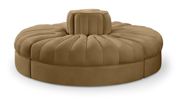 Meridian Furniture Rummi Channel Tufted Velvet Modular Sofa Four Piece Plush Seating for Living Rooms 660Saddle-4RC