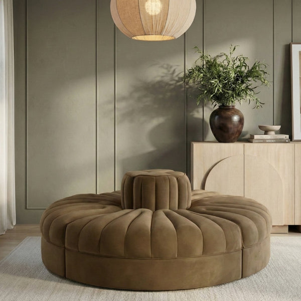 Meridian Furniture Rummi Channel Tufted Velvet Modular Sofa Four Piece Plush Seating for Living Rooms 660Saddle-4RC