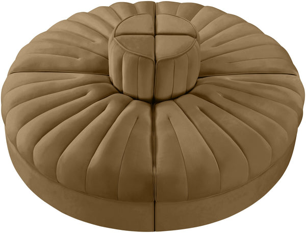 Meridian Furniture Rummi Channel Tufted Velvet Modular Sofa Four Piece Plush Seating for Living Rooms 660Saddle-4RC