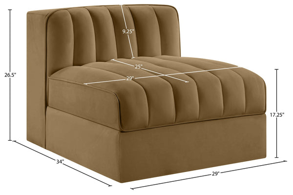 Meridian Furniture Rummi Channel Tufted Velvet Modular Chair for Modern and Contemporary Living Rooms Saddle Armless 660Saddle-Armless
