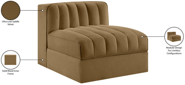 Meridian Furniture Rummi Channel Tufted Velvet Modular Chair for Modern and Contemporary Living Rooms Saddle Armless 660Saddle-Armless